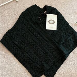 Aran Crafts green Cable Knit Poncho